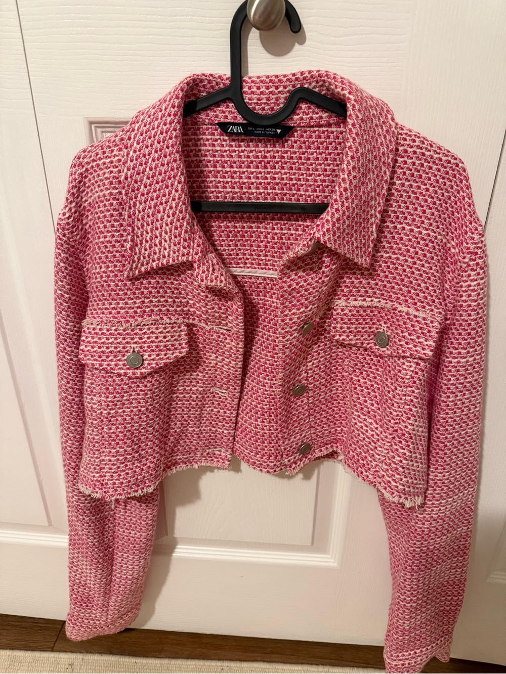 Zara Pink Cropped Tweed Jacket
